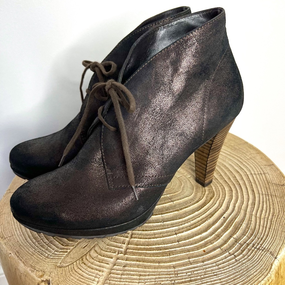 Paul Green Metallic Lace Up Platform High Heel Booties US 7